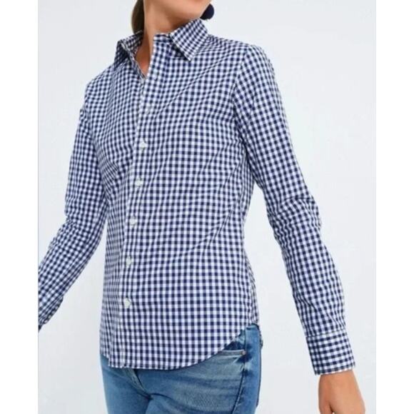 New UNTUCKit Women's Belleza Navy Blue Gingham Button Down Shirt NWT - Picture 3 of 8